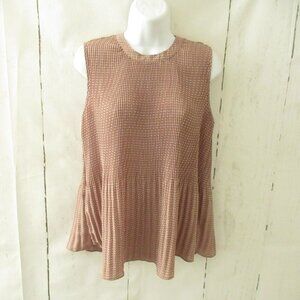 Adrianna Papell Top M Medium Pink Polka Dot Pleated Sleeveless